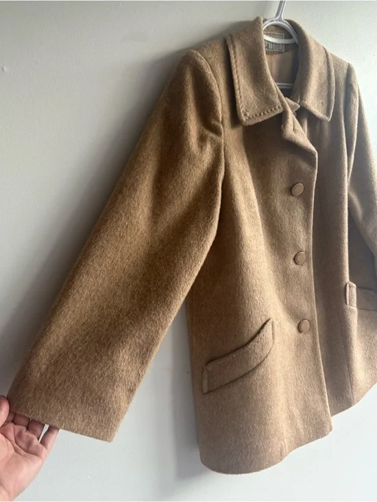 Vintage Fashion Gallery Wool Coat Camel Brown Size 14 Petite Made in Canada - Picture 8 of 9